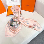 Hermes Style Lightness in Bloom Silk Scarf - Pink - Detail Image 5