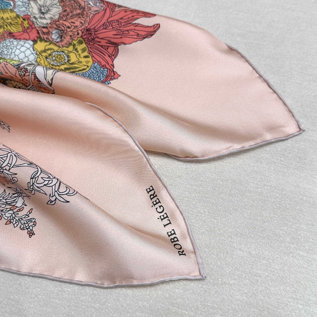 Hermes Style Lightness in Bloom Silk Scarf - Pink - Detail Image 7