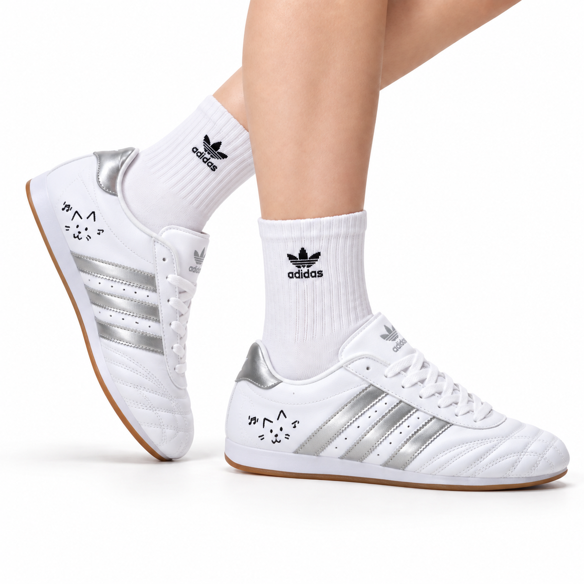 Classic White & Silver Court Sneakers