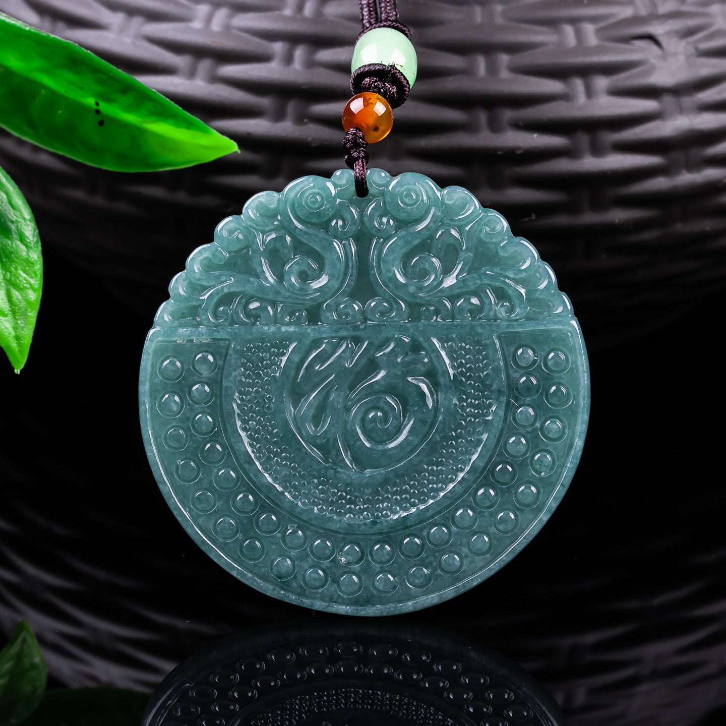 Natural Blue Water Jadeite Fortune Plaque Pendant - Grade A