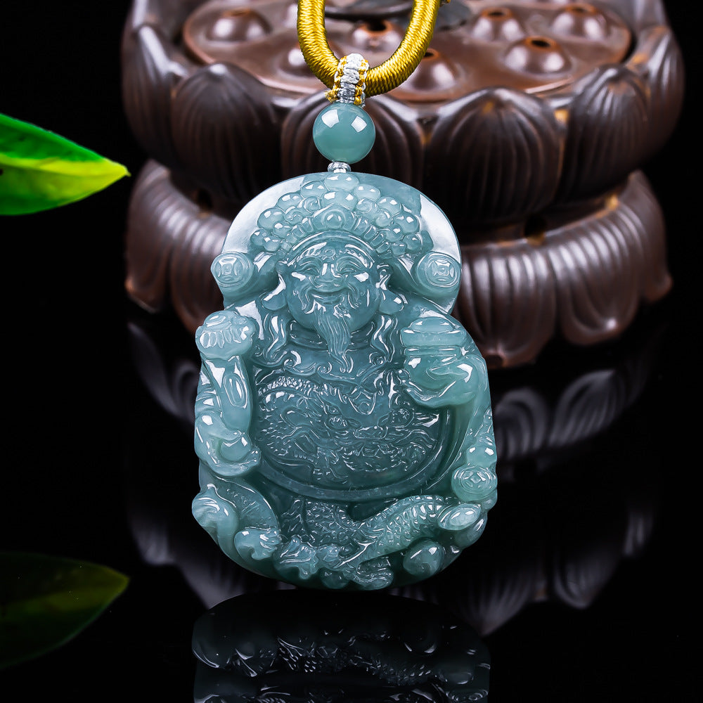 Pandora Natural Blue Water Jadeite God of Wealth Pendant - Grade A