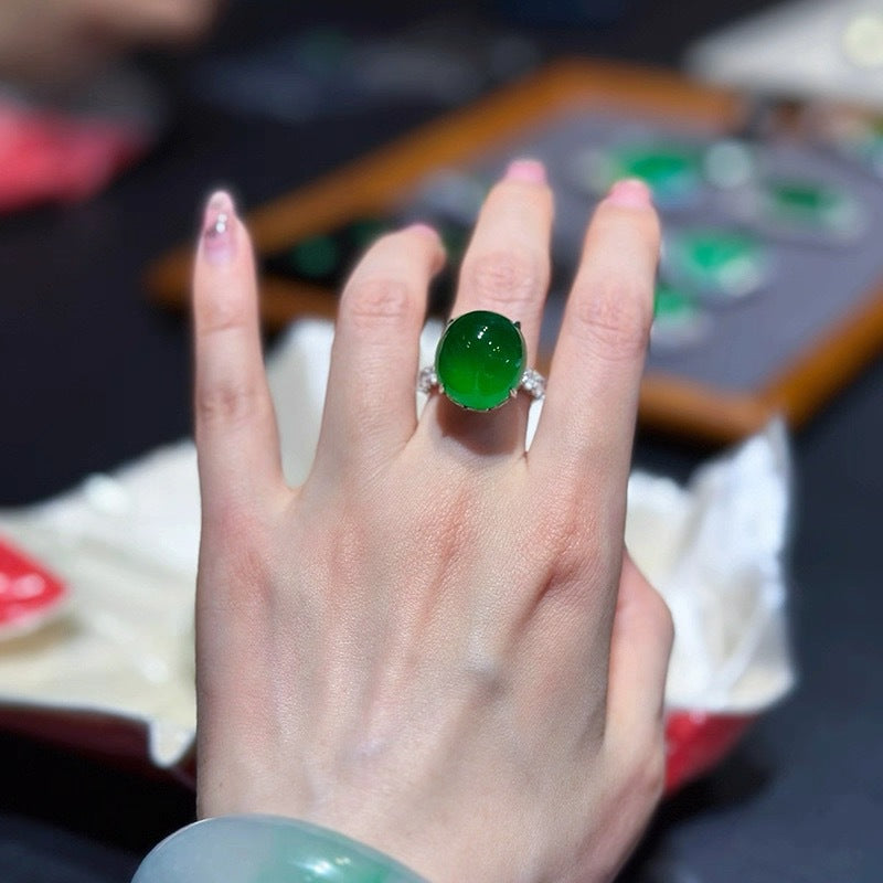 Adjustable Jade Cabochon Ring
