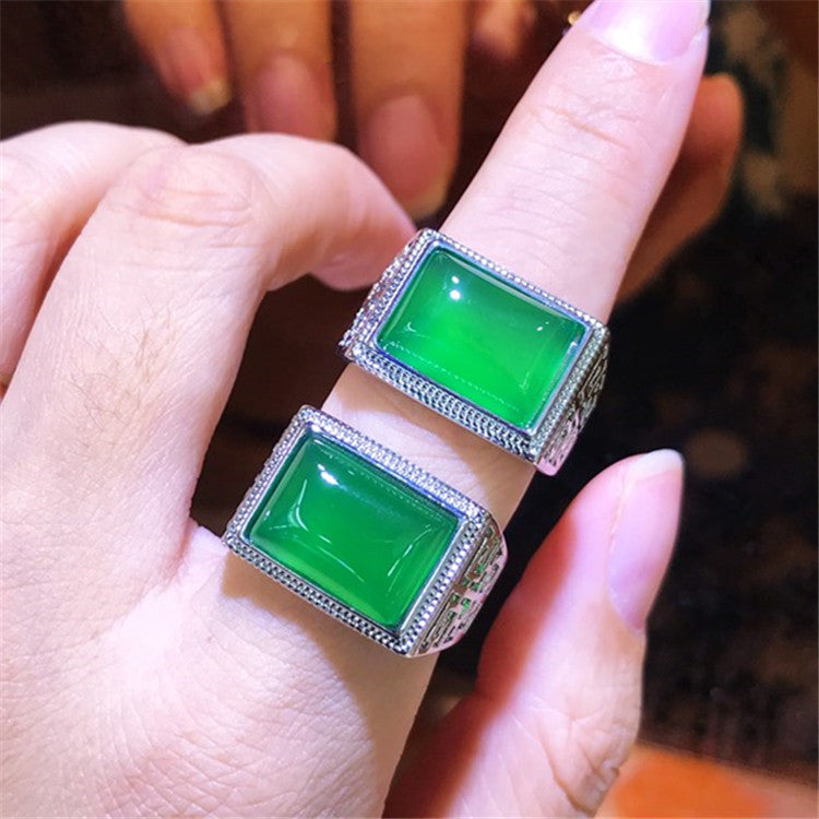 Pandora Men's Green Jade Ring - Adjustable Open Design SWAROVSKI