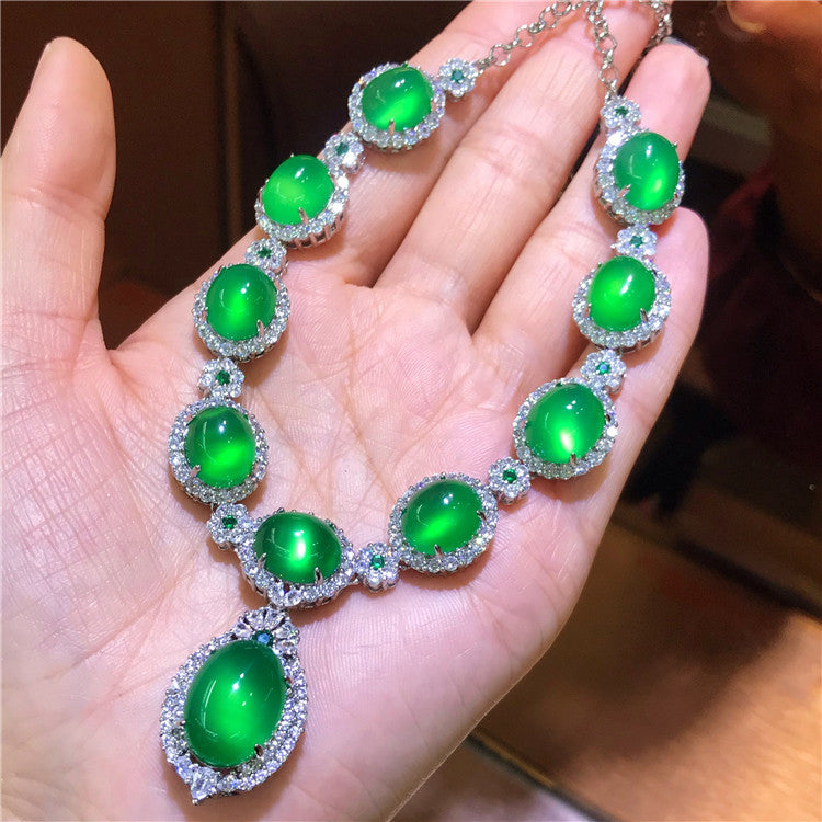 Pandora Luxurious Green Chalcedony Inlaid Necklace - Premium Design