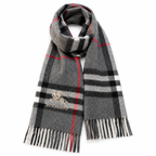 Burberry Style Classic Plaid Fringe Scarf in Gray