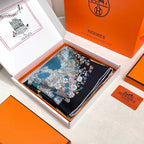 Hermes Style Lightness in Bloom Silk Scarf - Navy - Detail Image 3
