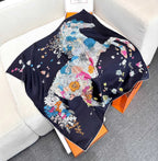 Hermes Style Lightness in Bloom Silk Scarf - Navy - Detail Image 4