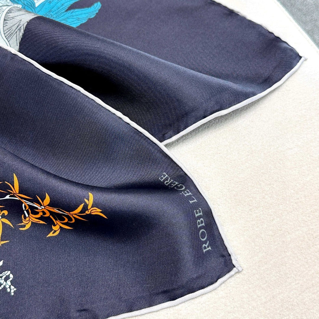 Hermes Style Lightness in Bloom Silk Scarf - Navy - Detail Image 7