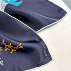 Hermes Style Lightness in Bloom Silk Scarf - Navy - Detail Image 7