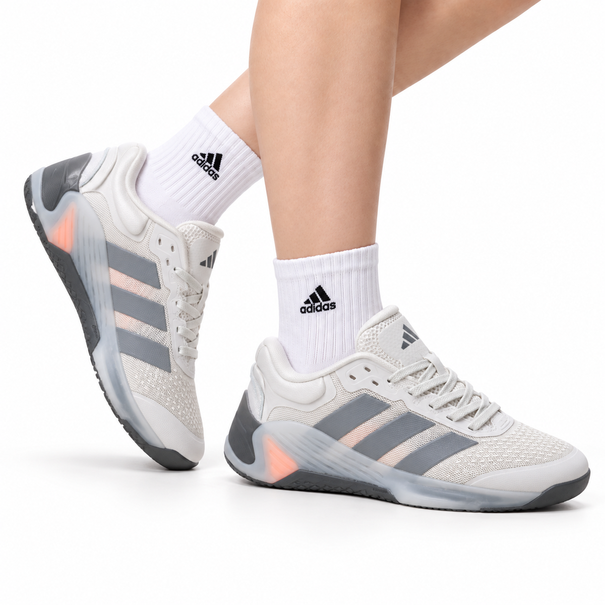 Adidas Grey White Court Shoes with Orange Accents