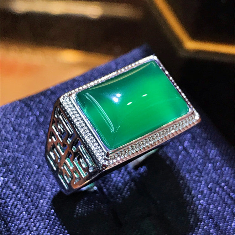 Pandora Men's Green Jade Ring - Adjustable Open Design SWAROVSKI