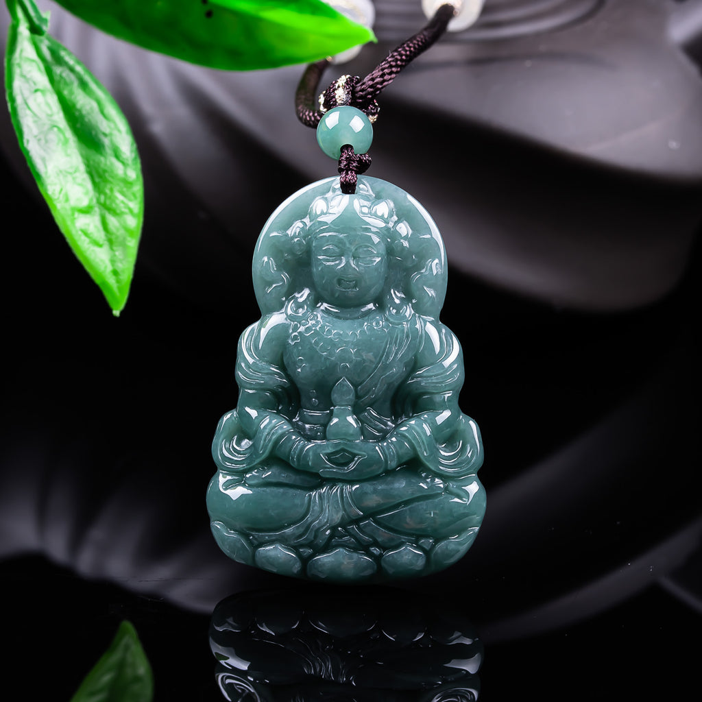Natural Blue Water Jadeite Guanyin Pendant - Grade A