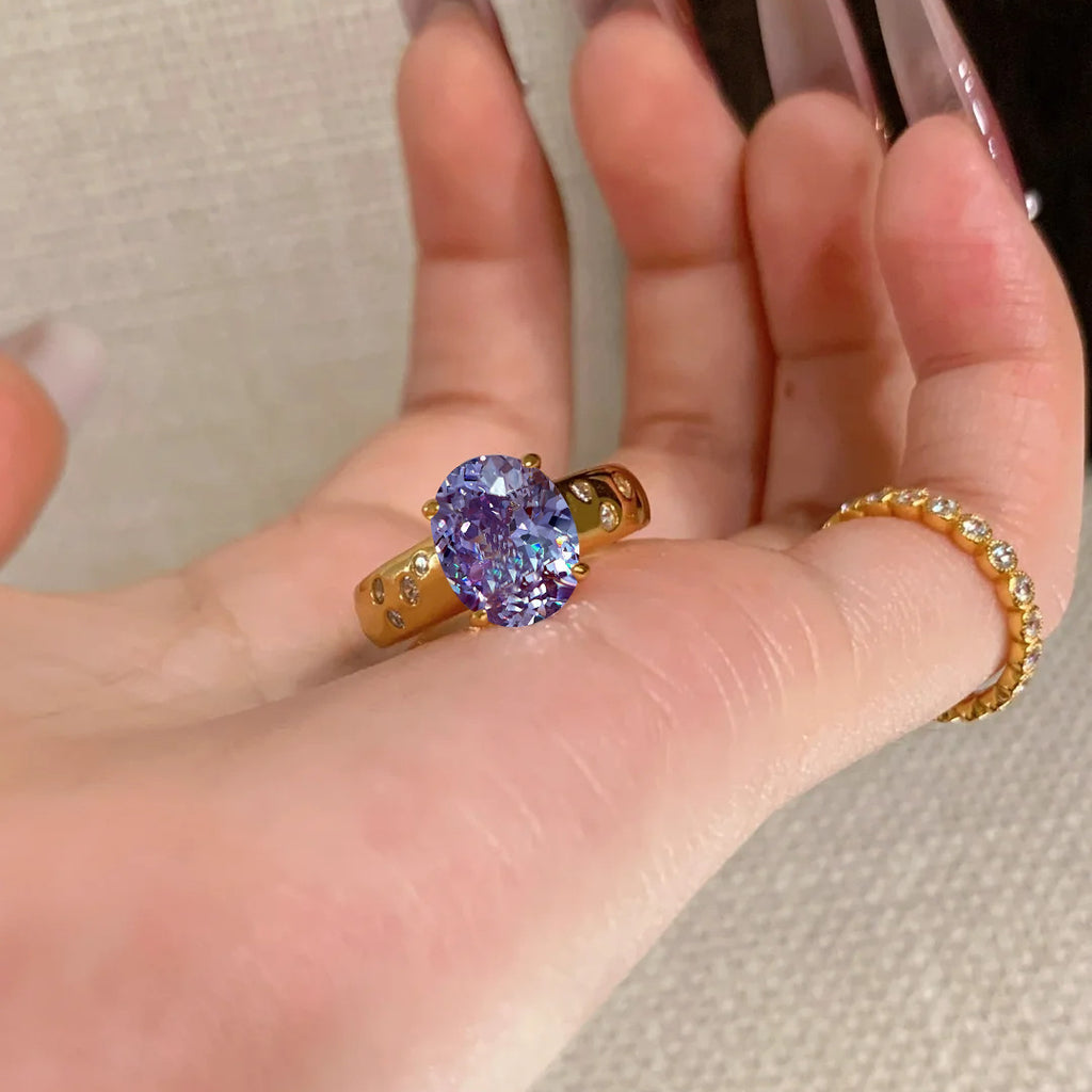 Women's Adjustable Purple High-Carbon Diamond Ring | Open Band