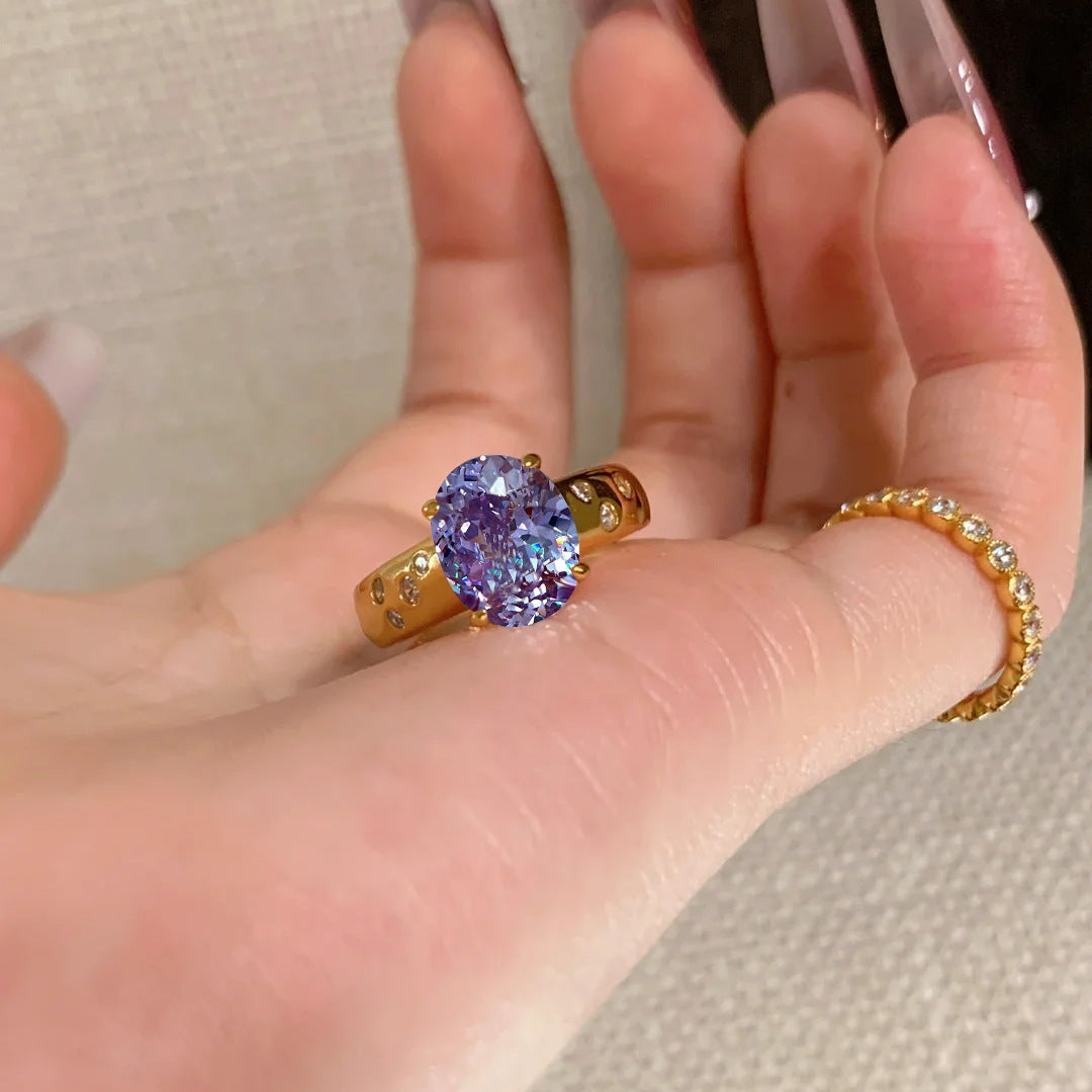 Women's Adjustable Purple High-Carbon Diamond Ring | Open Band