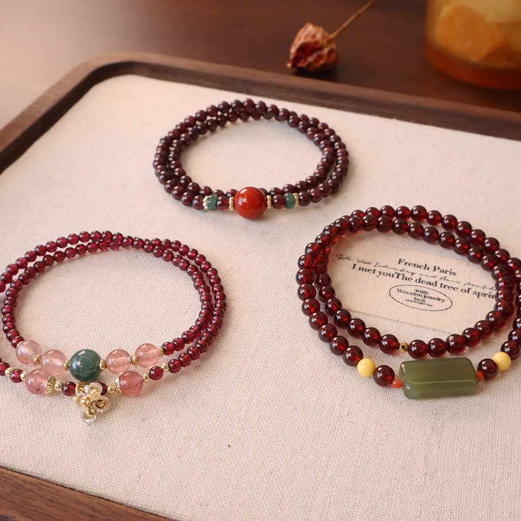 Natural Garnet Multi-Gemstone Bracelet | Double Strand | Mixed Stones