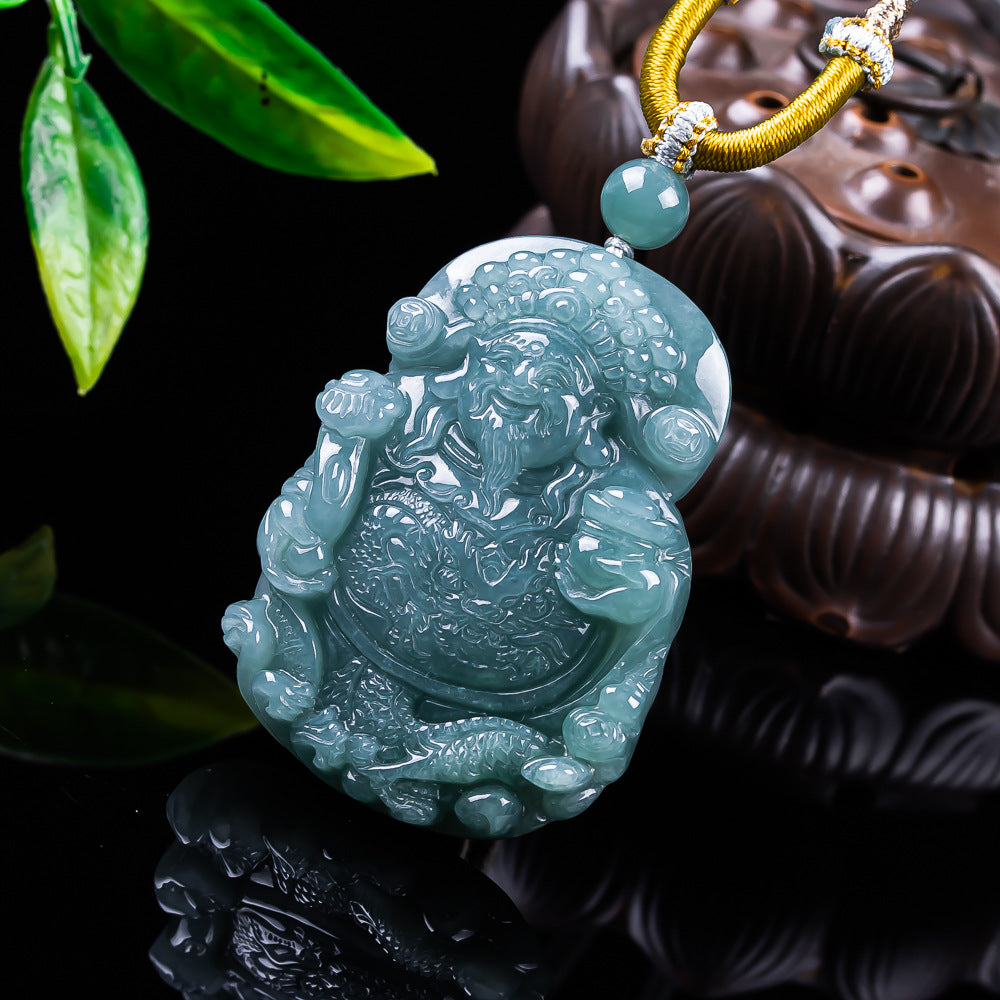 Pandora Natural Blue Water Jadeite God of Wealth Pendant - Grade A