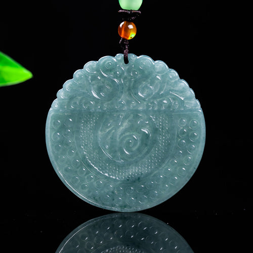 Natural Blue Water Jadeite Fortune Plaque Pendant - Grade A