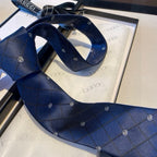 Gucci Style Men's Geometric Jacquard Silk Tie - Detail Image 7