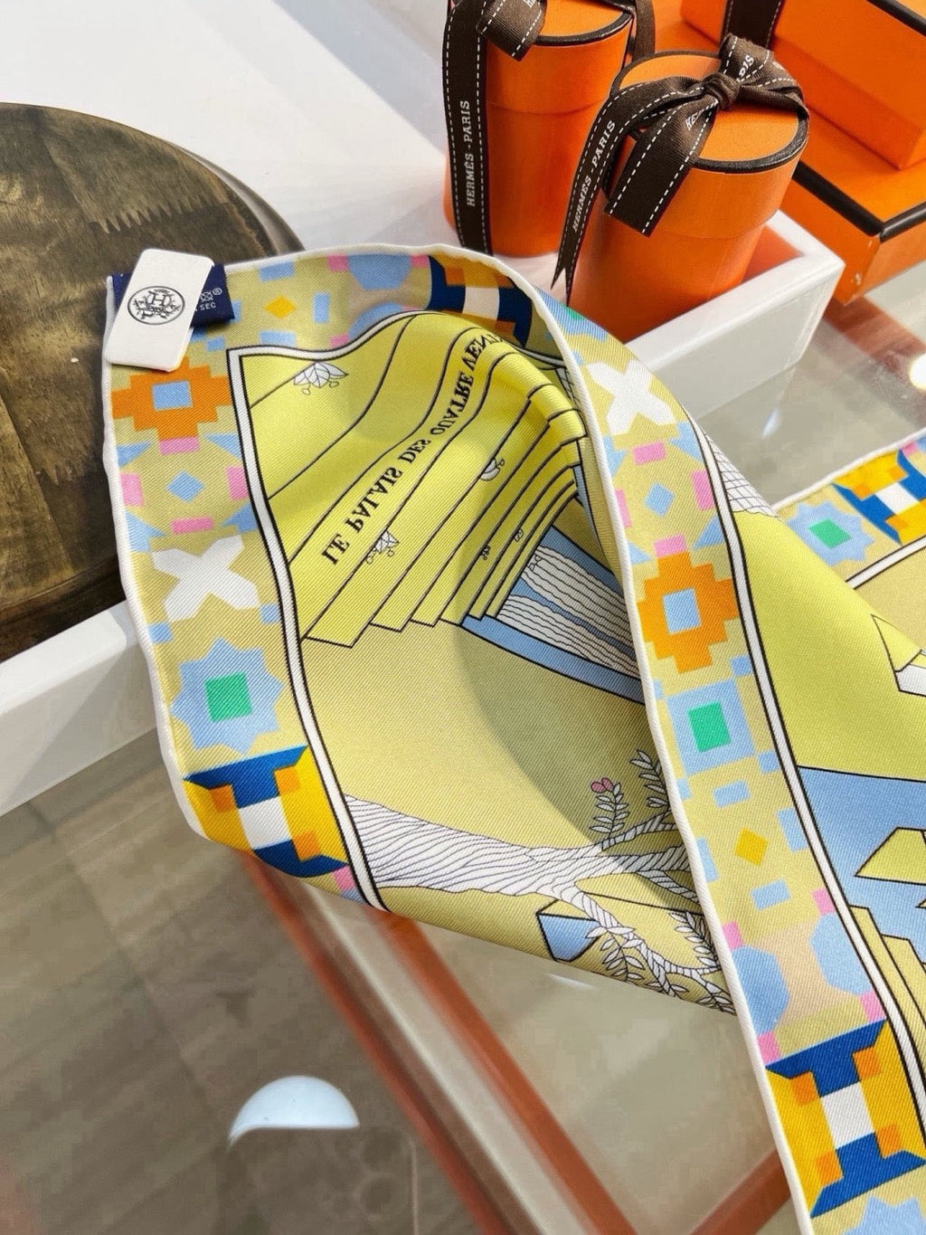Hermes Style Palace of the Four Winds Double-Sided Silk Scarf - Yellow - Detail Image 7