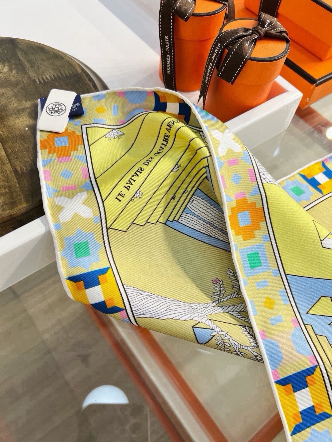 Hermes Style Palace of the Four Winds Double-Sided Silk Scarf - Yellow - Detail Image 7