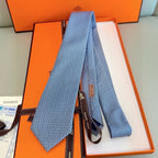 Hermes Style Men's Textured Basketweave Silk Tie - Detail Image 7