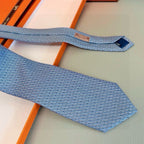 Hermes Style Men's Textured Basketweave Silk Tie - Detail Image 9