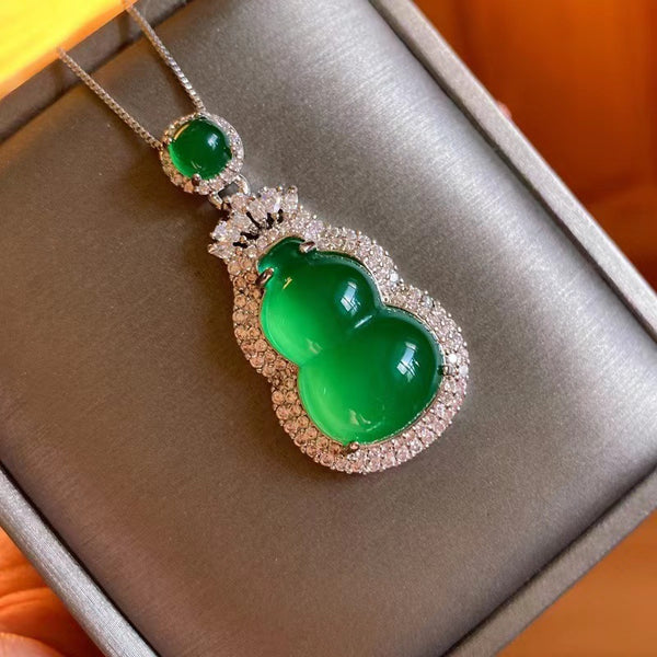 Ice-Grade Green Chalcedony Gourd Pendant Necklace