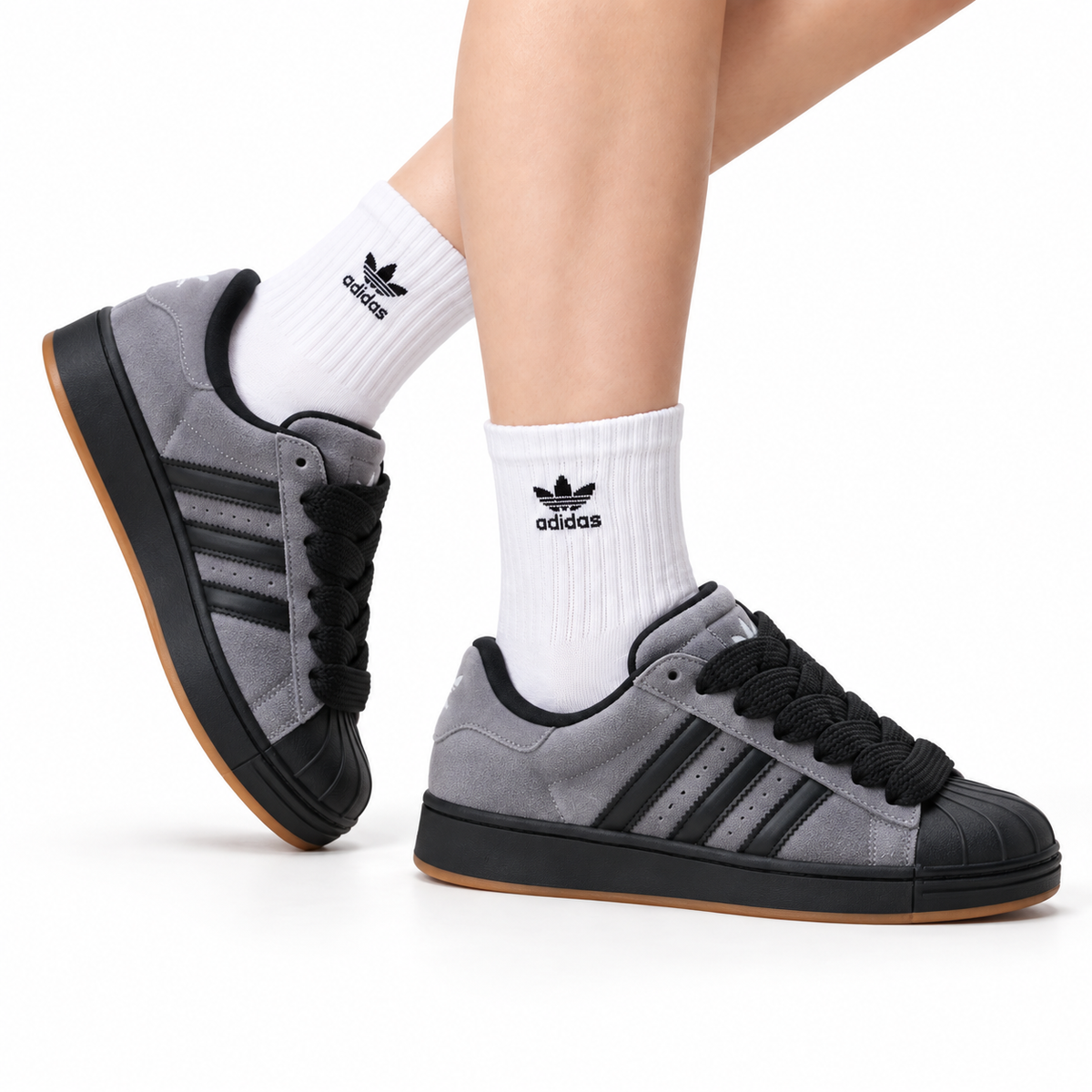 Adidas Originals Superstar Platform Grey Black Suede Sneakers