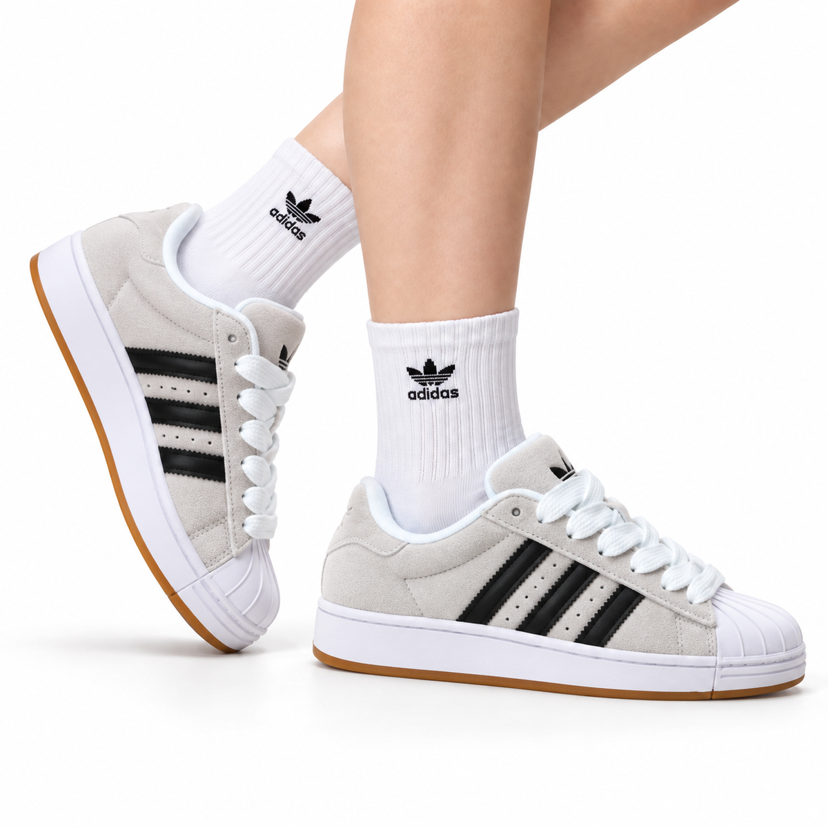 Adidas Originals Superstar Platform White Black Suede Sneakers