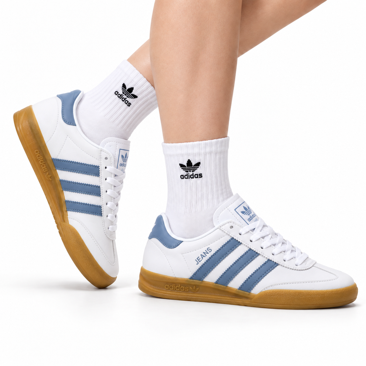 Adidas Jeans White Blue Gum Sole Sneakers – Classic Retro Lifestyle Shoes