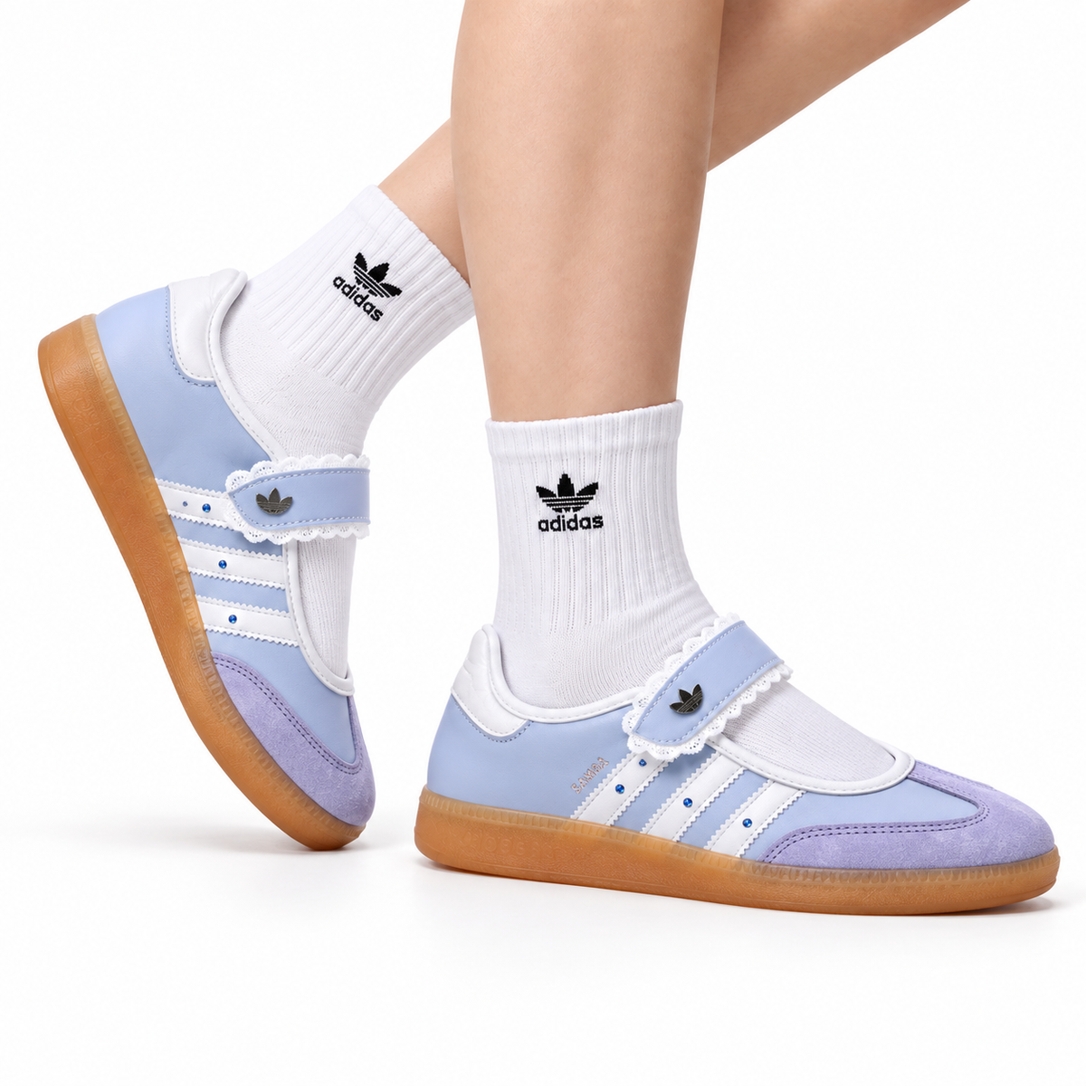 Adidas Samba Mary Jane Light Blue Leather Sneakers – Retro Ballet Shoes