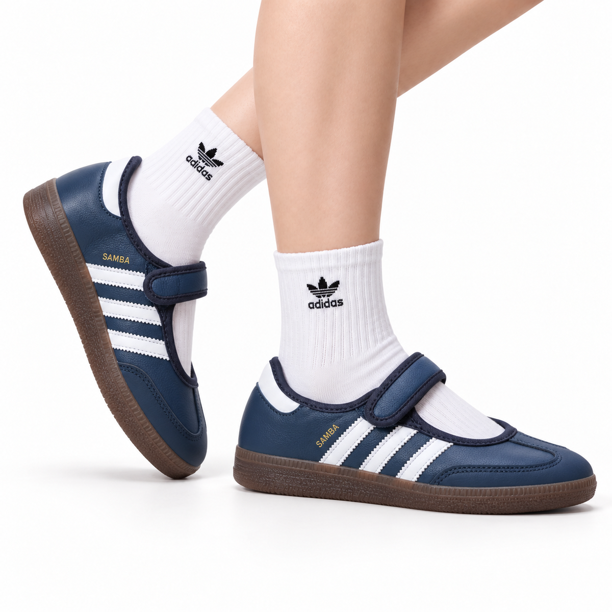 Adidas Samba Mary Jane Navy Leather Sneakers – Classic Gum Sole Ballet Shoes