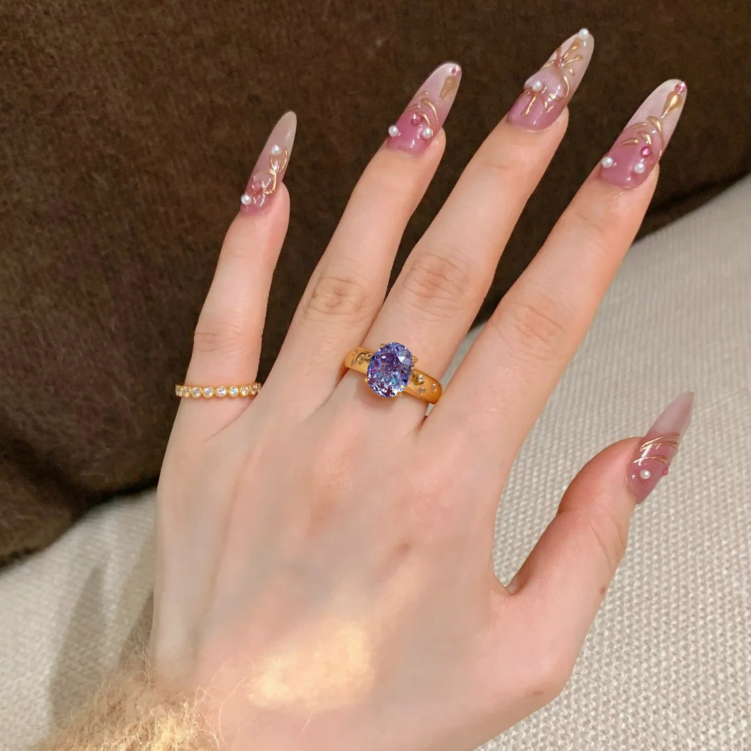 Women's Adjustable Purple High-Carbon Diamond Ring | Open Band