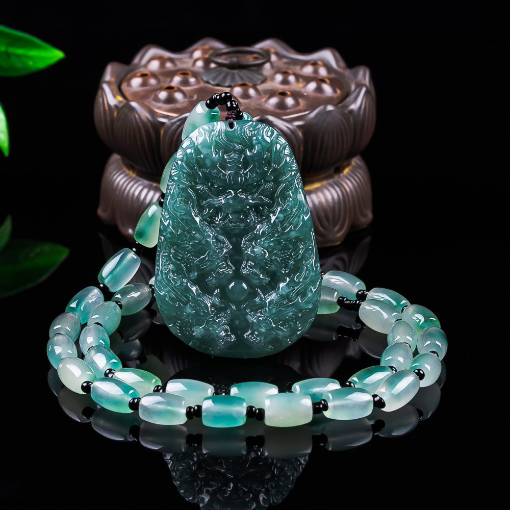 Natural Blue Water Jadeite Dragon Pendant - Grade A
