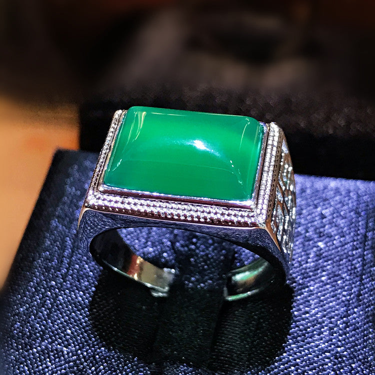 Pandora Men's Green Jade Ring - Adjustable Open Design SWAROVSKI