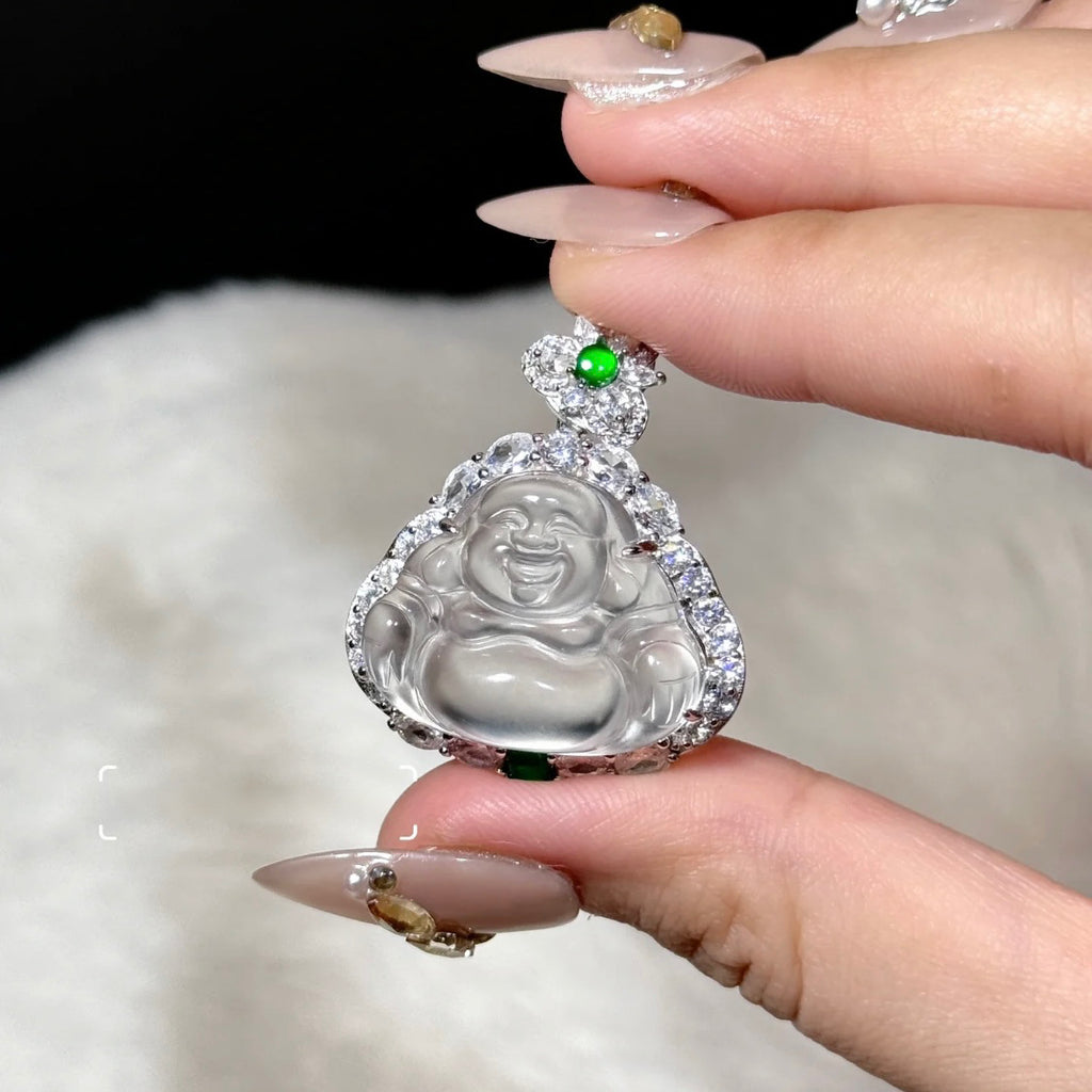 High-Ice Translucent Shuimoyu Jade Buddha Pendant