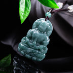 Natural Blue Water Jadeite Guanyin Pendant - Grade A