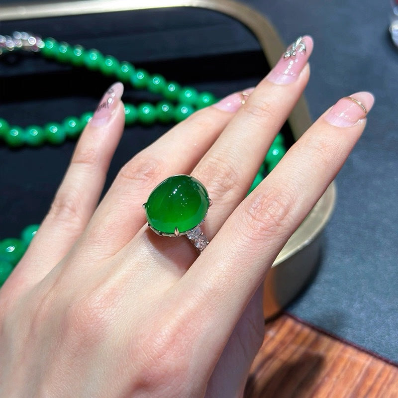 Adjustable Jade Cabochon Ring