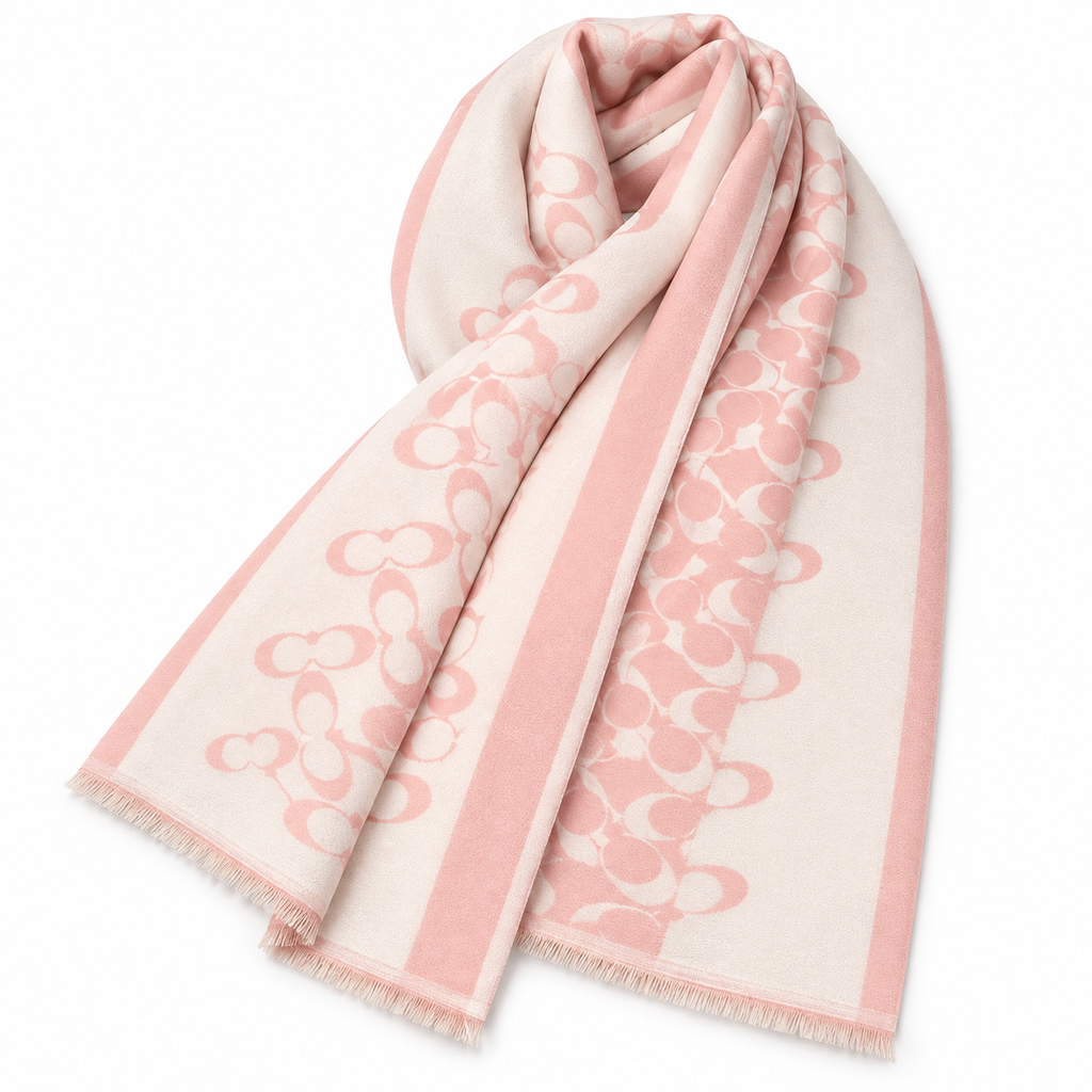 Coach Style Signature C Print Scarf in Blush Pink