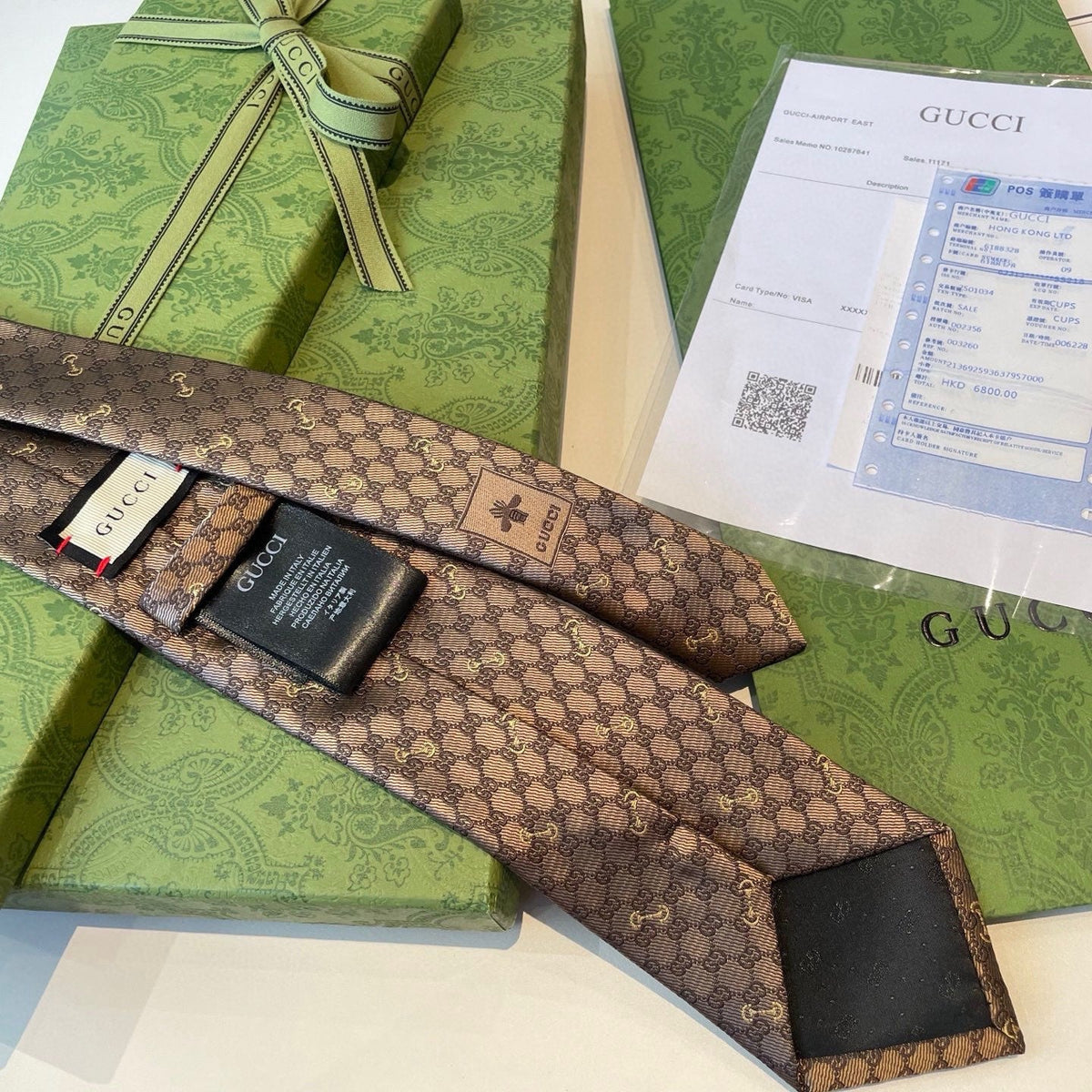 Gucci Style Men's GG Diamond Jacquard Silk Tie - Detail Image 6
