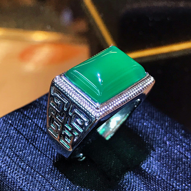 Pandora Men's Green Jade Ring - Adjustable Open Design SWAROVSKI