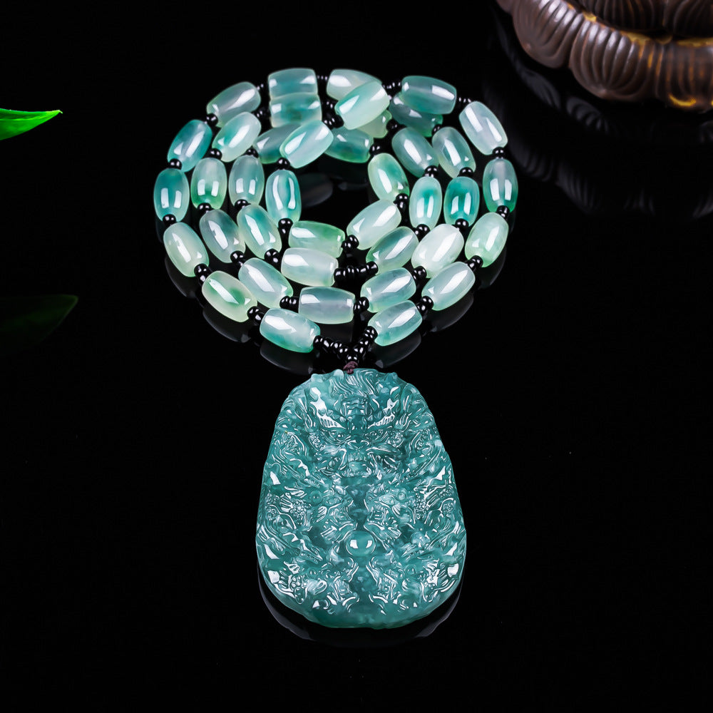Natural Blue Water Jadeite Dragon Pendant - Grade A