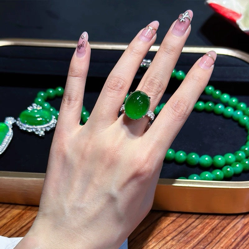 Adjustable Jade Cabochon Ring