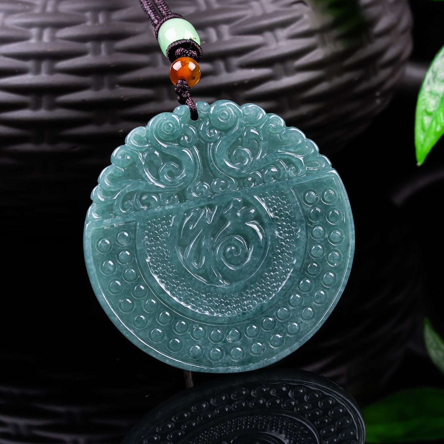 Natural Blue Water Jadeite Fortune Plaque Pendant - Grade A