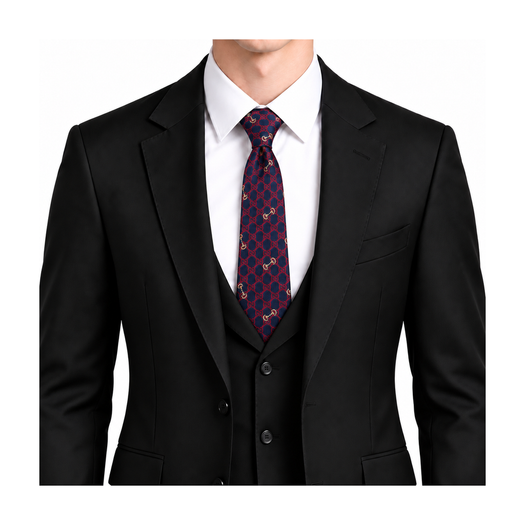 Gucci Style Men's Geometric Monogram Silk Tie - Model Main Image