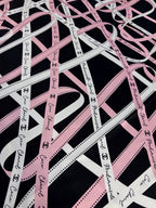 Chanel Style Ribbon and Chain Print Silk Scarf - Pink Black - Detail Image 6