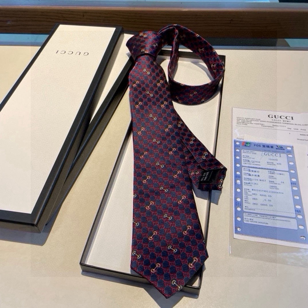 Gucci Style Men's Geometric Monogram Silk Tie - Detail Image 2