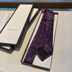 Gucci Style Men's Geometric Monogram Silk Tie - Detail Image 6