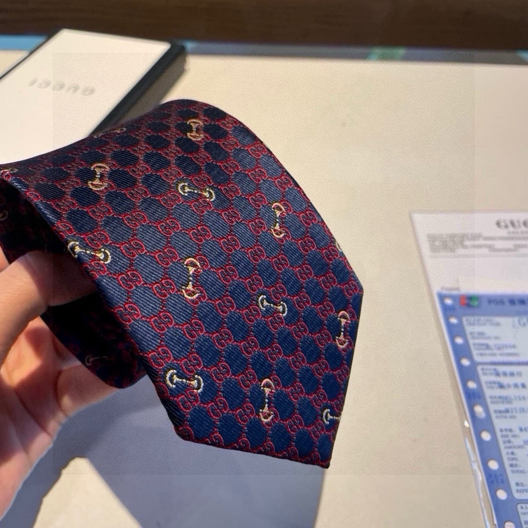 Gucci Style Men's Geometric Monogram Silk Tie - Detail Image 8