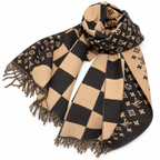 Louis Vuitton Style Checkerboard Monogram Scarf in Camel